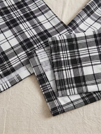 Women’s 3-Piece Black Heart Print Pajama Set – T-Shirt, Plaid Shorts & Lounge Pants