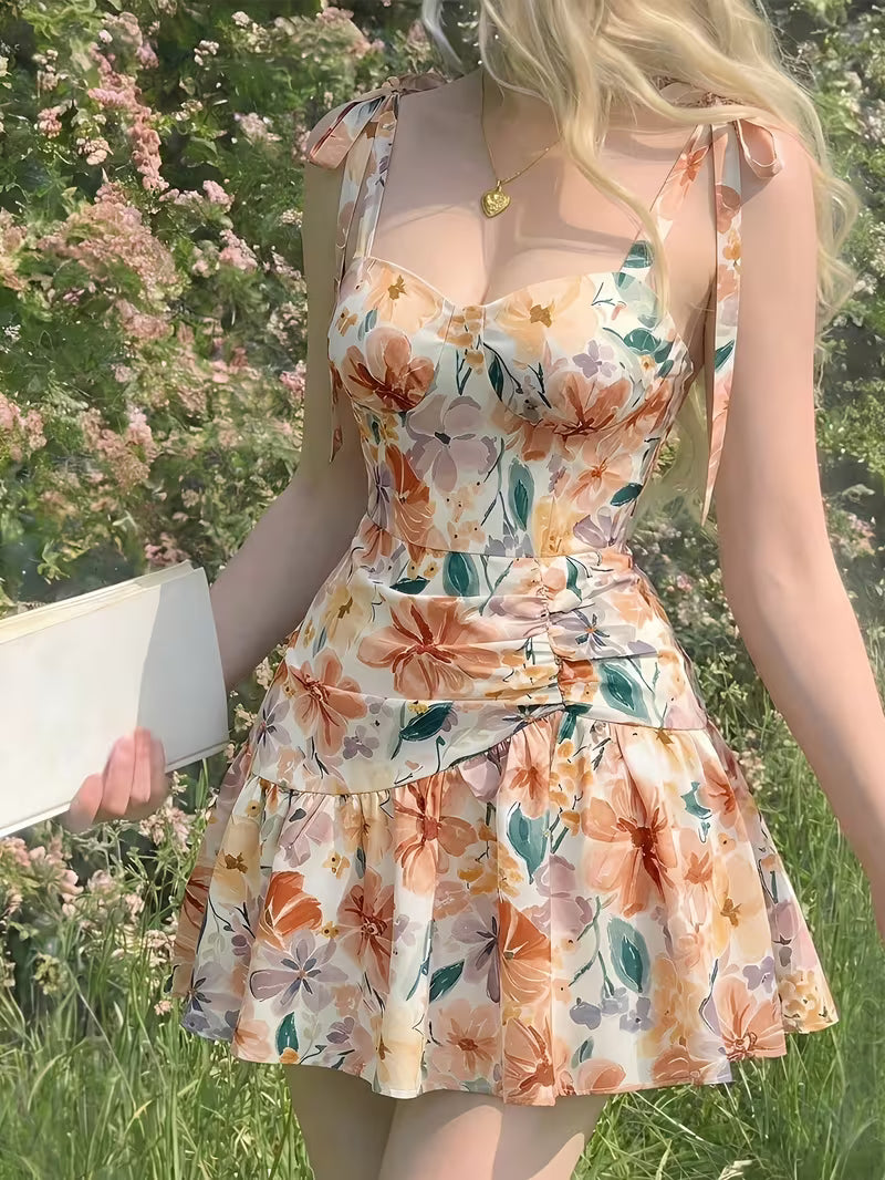Floral Tie-Shoulder Fit & Flare Mini Dress