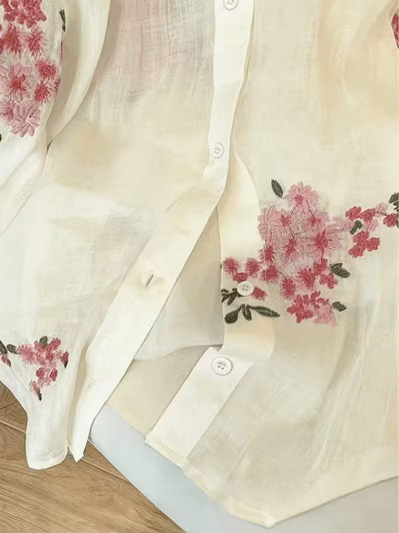Floral Sheer Button-Down Shirt