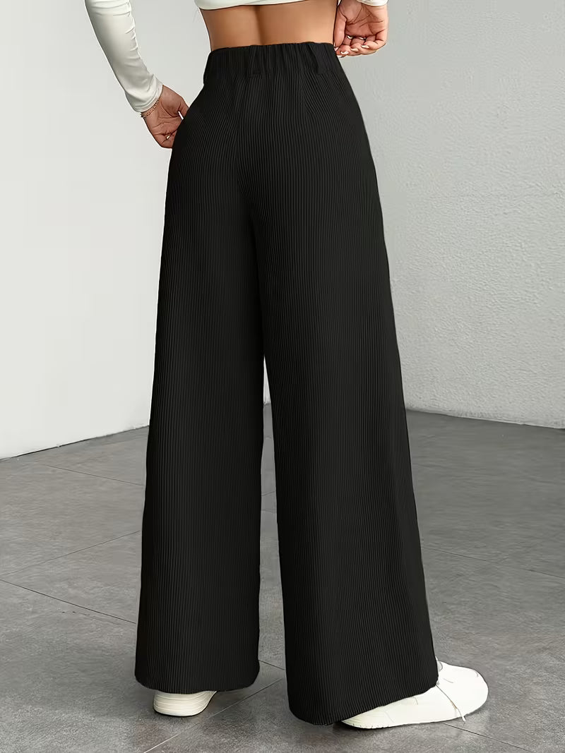 Textured High-Waisted Wide-Leg Trousers – Pack of 2