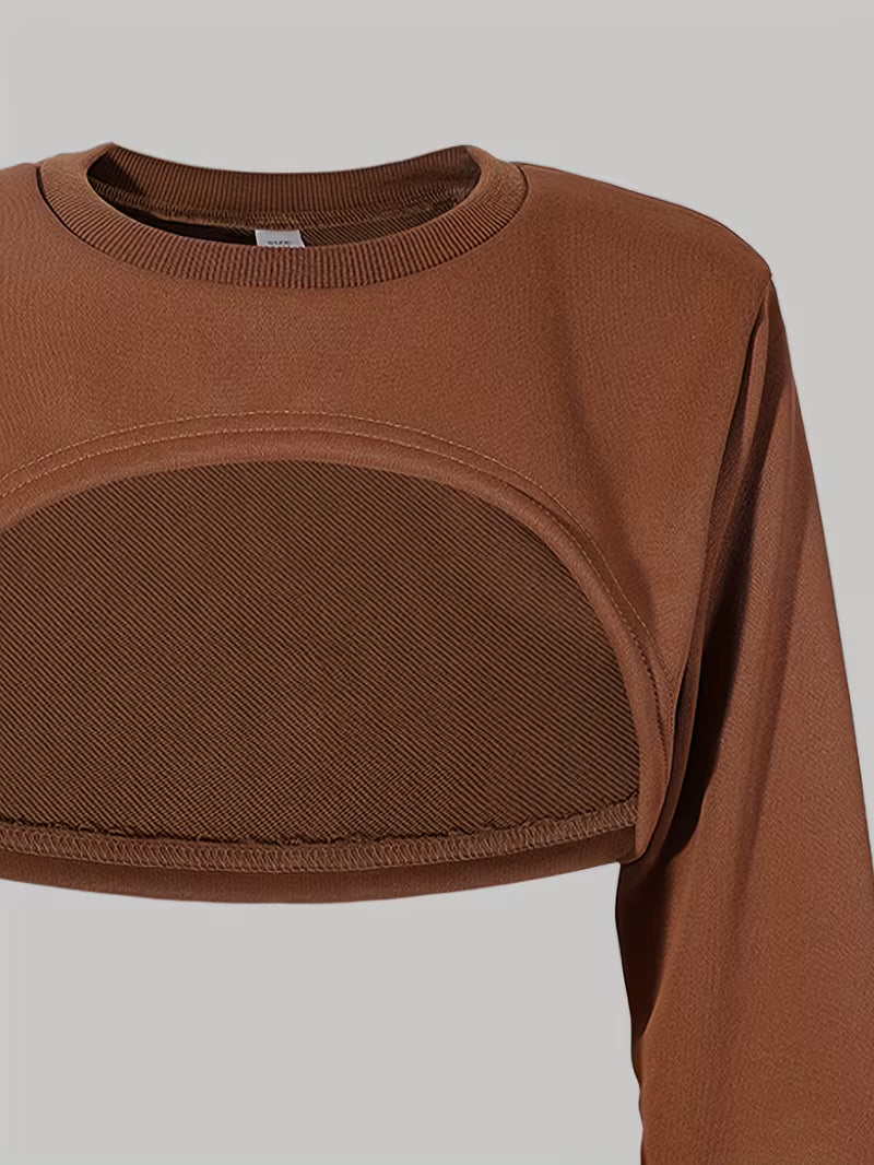 Women’s Brown Crop Sweatshirt & Wide-Leg Pants 3-Piece Co-Ord Set