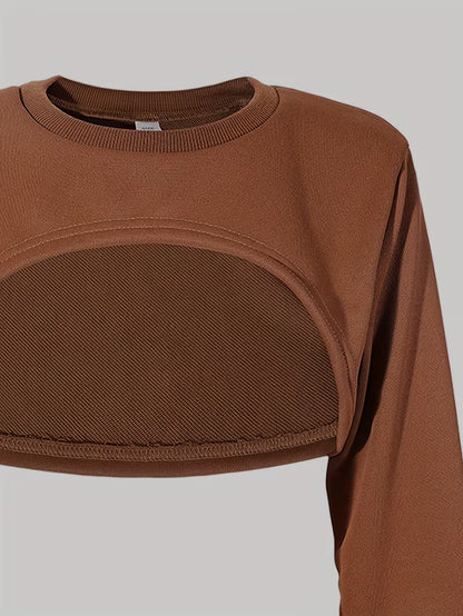 Women’s Brown Crop Sweatshirt & Wide-Leg Pants 3-Piece Co-Ord Set