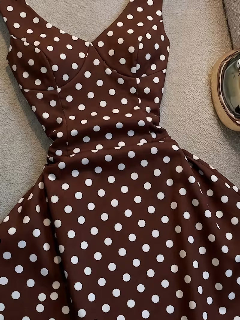 Chocolate Brown Polka Dot Tie-Shoulder Fit & Flare Dress