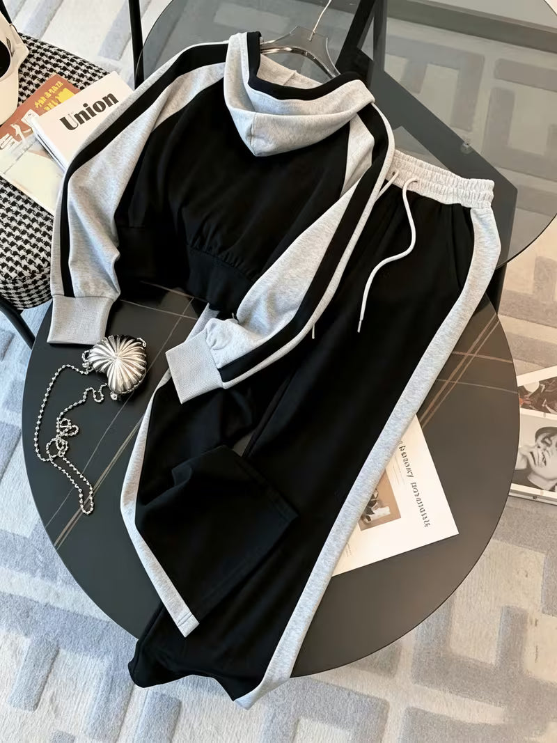 Black & Grey Contrast Stripe Co-Ord Set