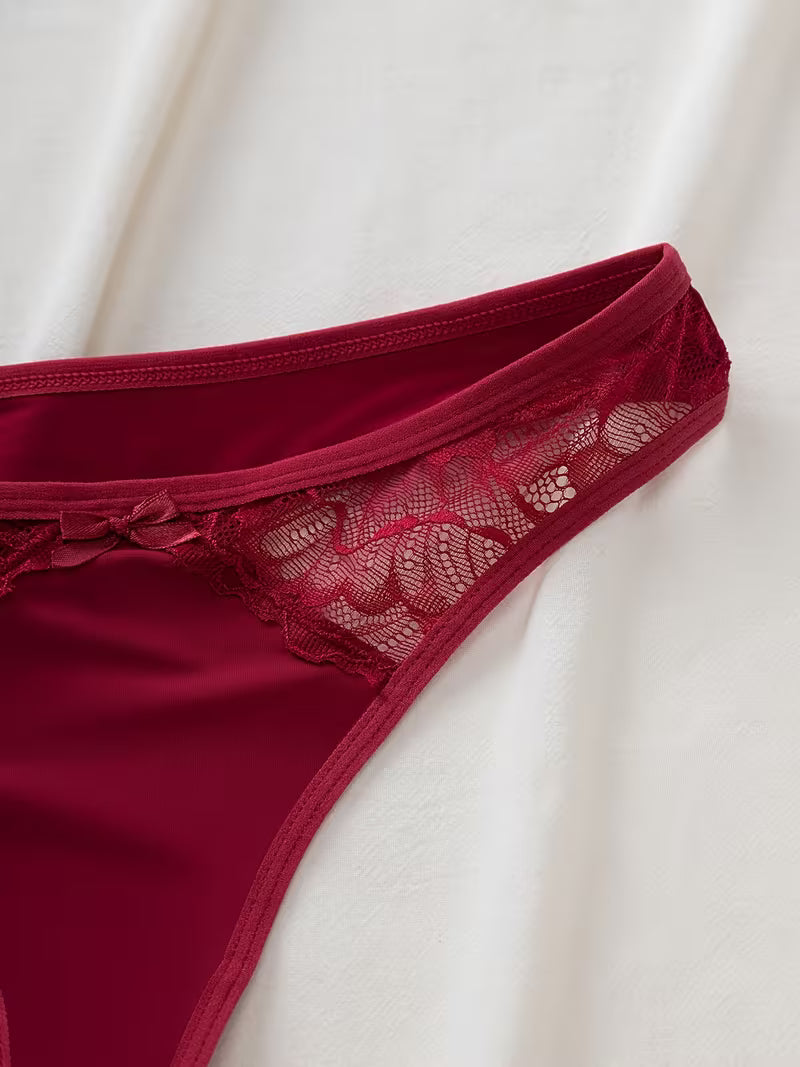 3-Piece Lace Bra & Panty Set for Women – Black, White & Burgundy