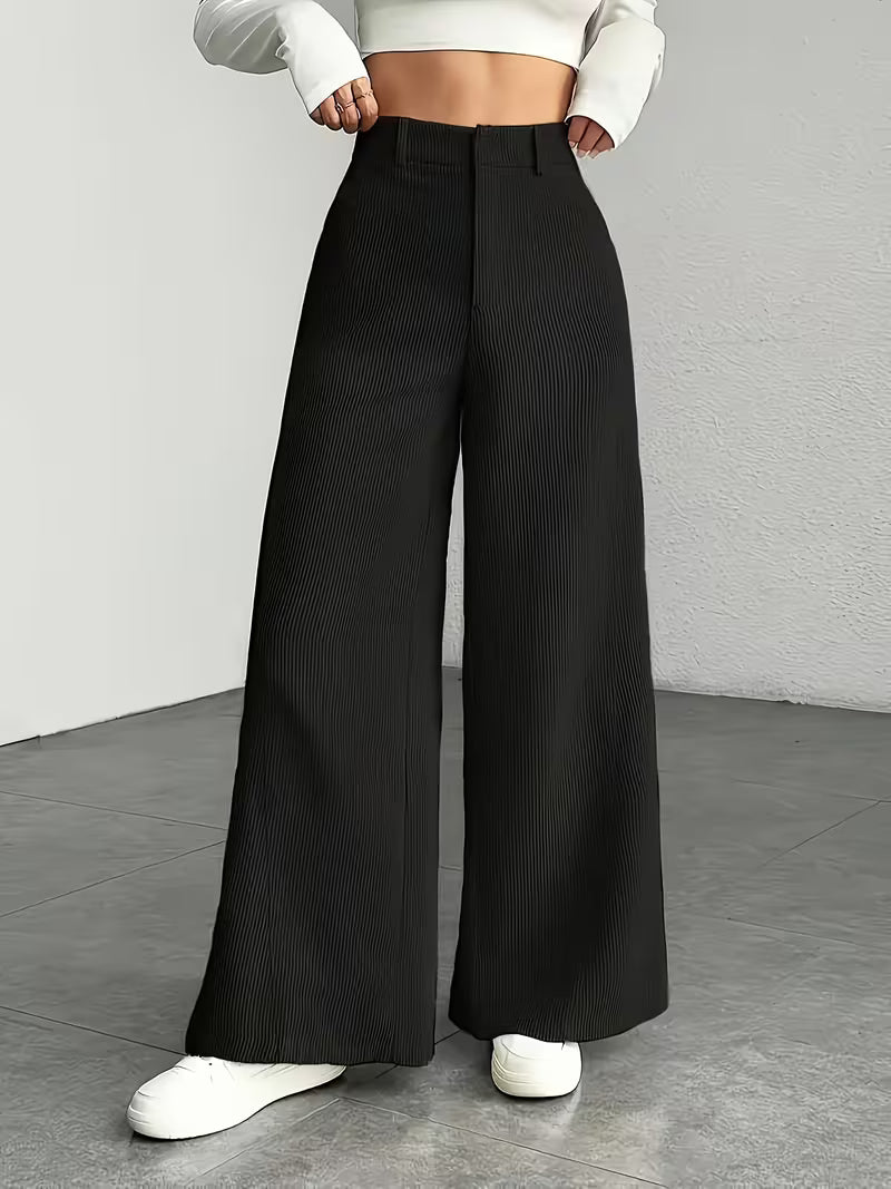 Women’s High-Waisted Ribbed Wide-Leg Pants Set Of 3