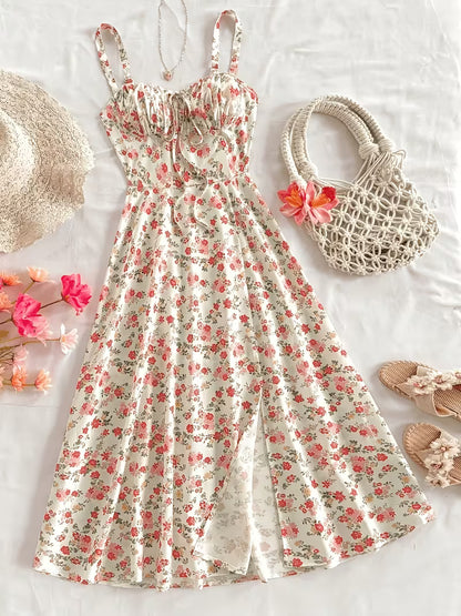 Floral Print Tie-Front Maxi Dress