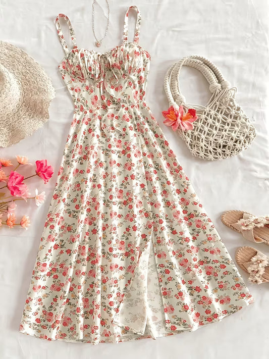 Floral Print Tie-Front Maxi Dress