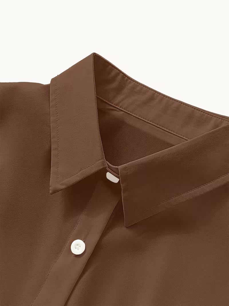 Women’s Chocolate Brown Satin Button-Down Shirt