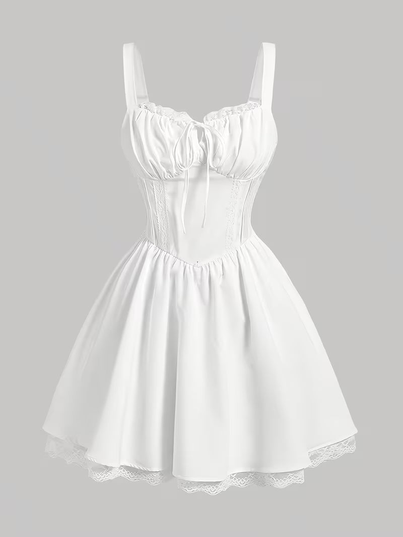 White Lace Trim Corset Mini Dress