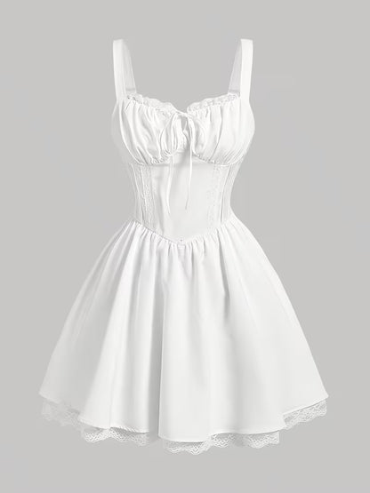 White Lace Trim Corset Mini Dress