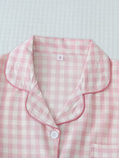 Women’s Set of 3 Plaid Check Pajama Sets – Short Sleeve Button-Up Sleepwear