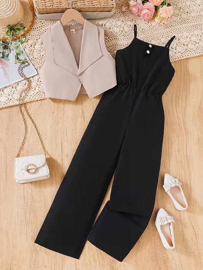 Elegant Black Jumpsuit with Tailored Vest