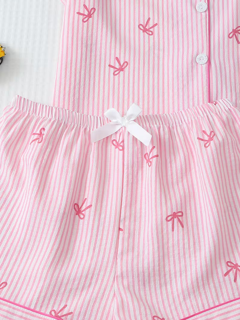 3-pack Women's Pajama Set with Striped Bow Short-Sleeve Top and Bow Shorts