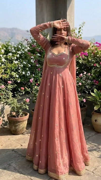 Rosé Bloom Embroidered Anarkali Suit