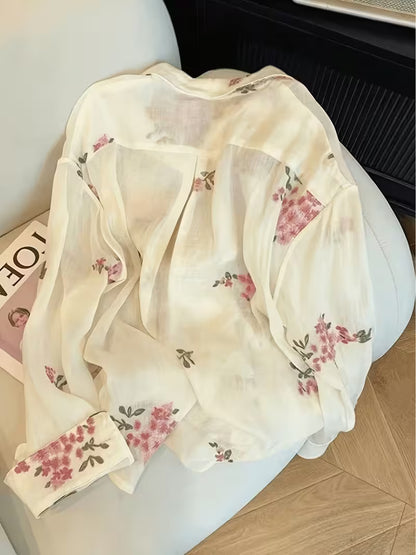 Floral Sheer Button-Down Shirt