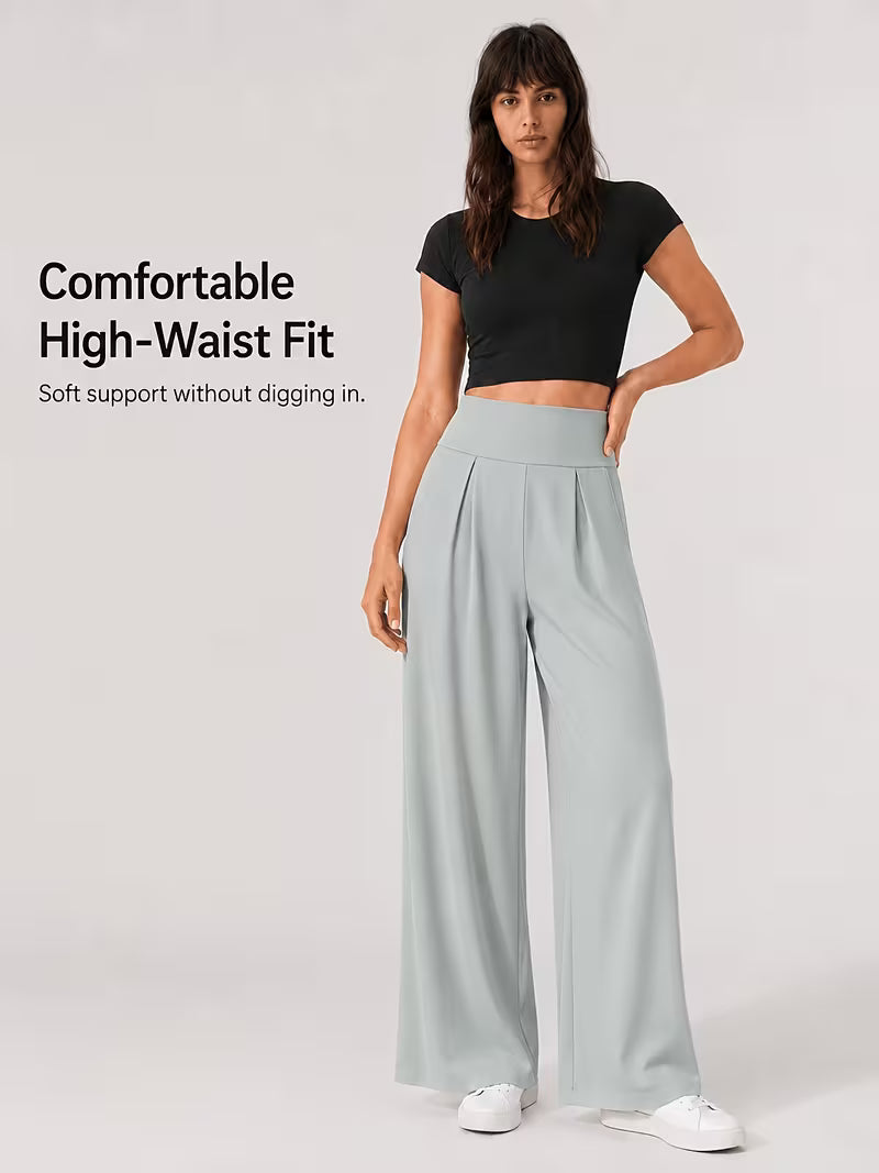 Pack of 3 Comfortable Wide-Leg Pants – Sage Green, White & Black