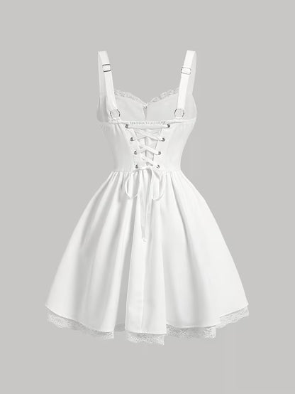 White Lace Trim Corset Mini Dress