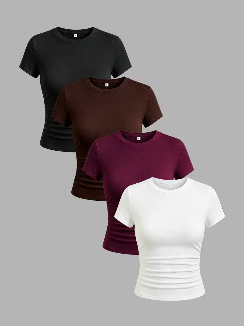 Essential Ribbed Crew Neck T-Shirt – Pack of 4