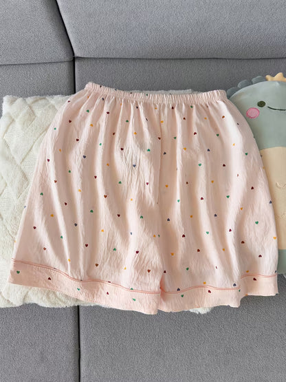 Women’s Heart Print Pajama Set – Short Sleeve Button-Up Sleepwear