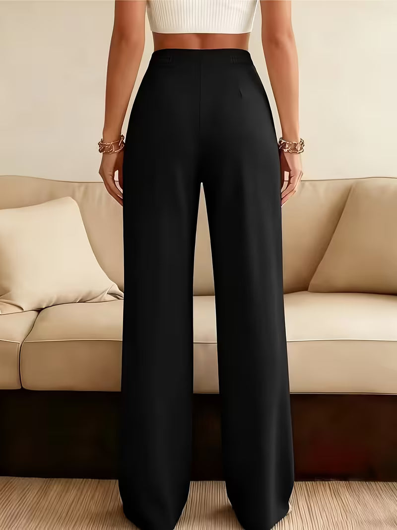 2-Pack High-Waisted Straight-Leg Trousers – Black & Chocolate Brown