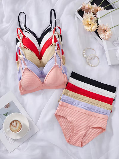 6-Set Women's Ribbed Comfort Bra & Panty Set – 12 Pieces