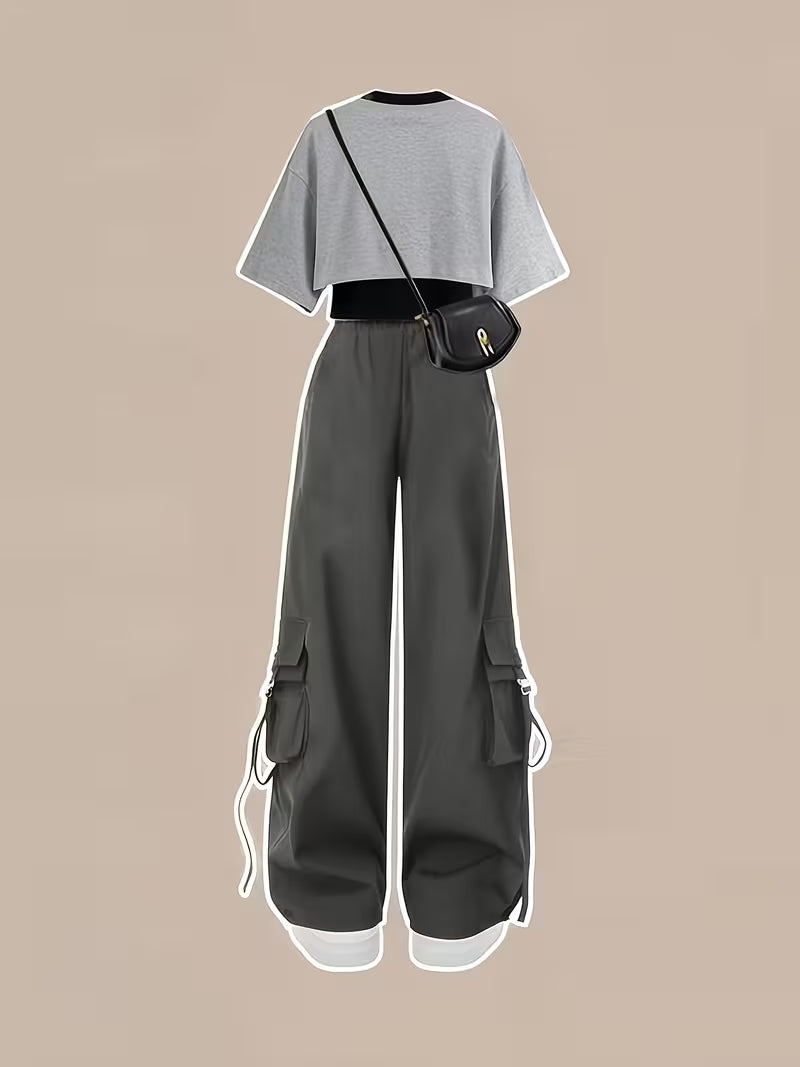 Women's 3-Piece Graphic Crop Top & Cargo Pants Co-Ord Set