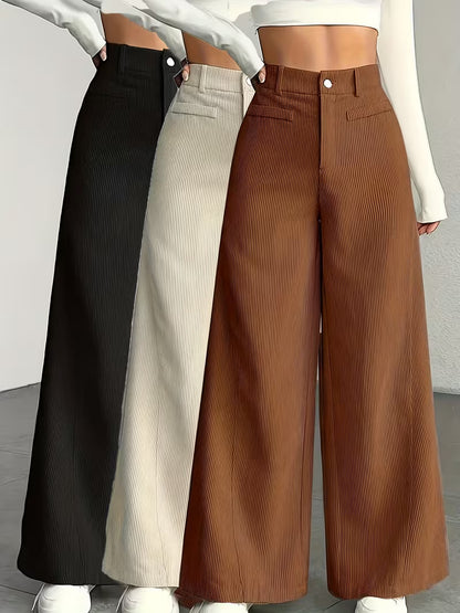 Women’s High-Waisted Ribbed Wide-Leg Pants Set Of 3