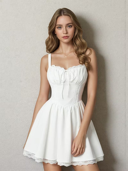 White Lace Trim Corset Mini Dress