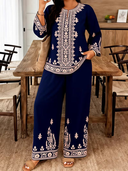 Navy Blue Embroidered Kurta & Palazzo Set