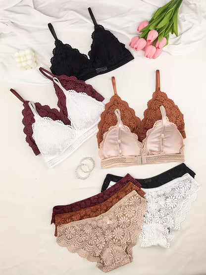 Women's 10Pcs Floral Lace Bralette & Panty Set