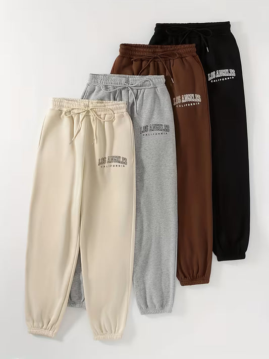 Pack of 4 Women’s Los Angeles Printed Jogger Pants – Relaxed Fit Casual Loungewear